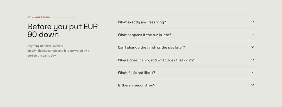 Pre-order Launch template — Questions section