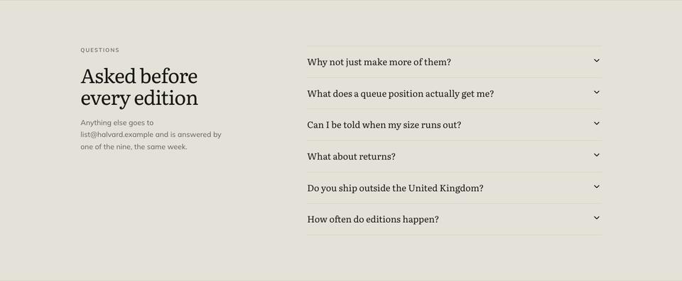 Waitlist Drop template — Questions section