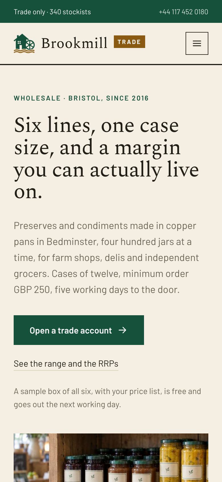 Wholesale Trade landing page template on a phone