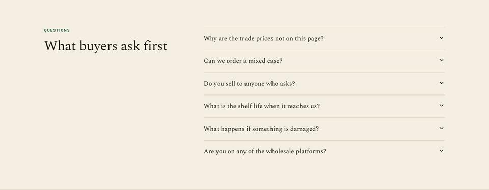 Wholesale Trade template — Questions section