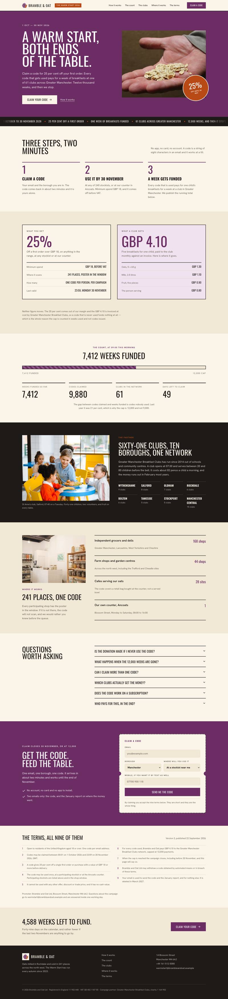 Campaign Promotion template, the whole page on desktop