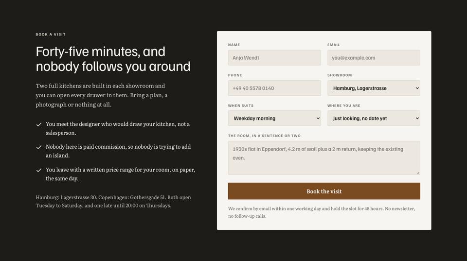 Booked Demo template — Book a visit section