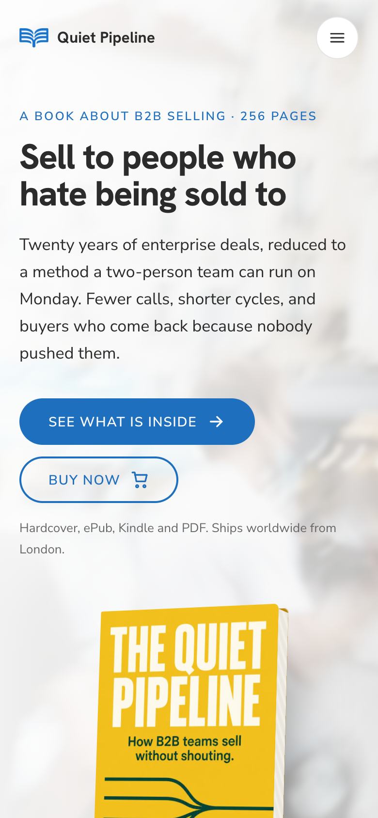 Book Launch landing page template on a phone