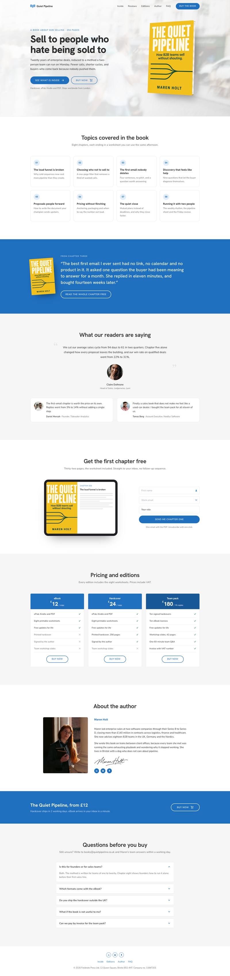 Book Launch template, the whole page on desktop