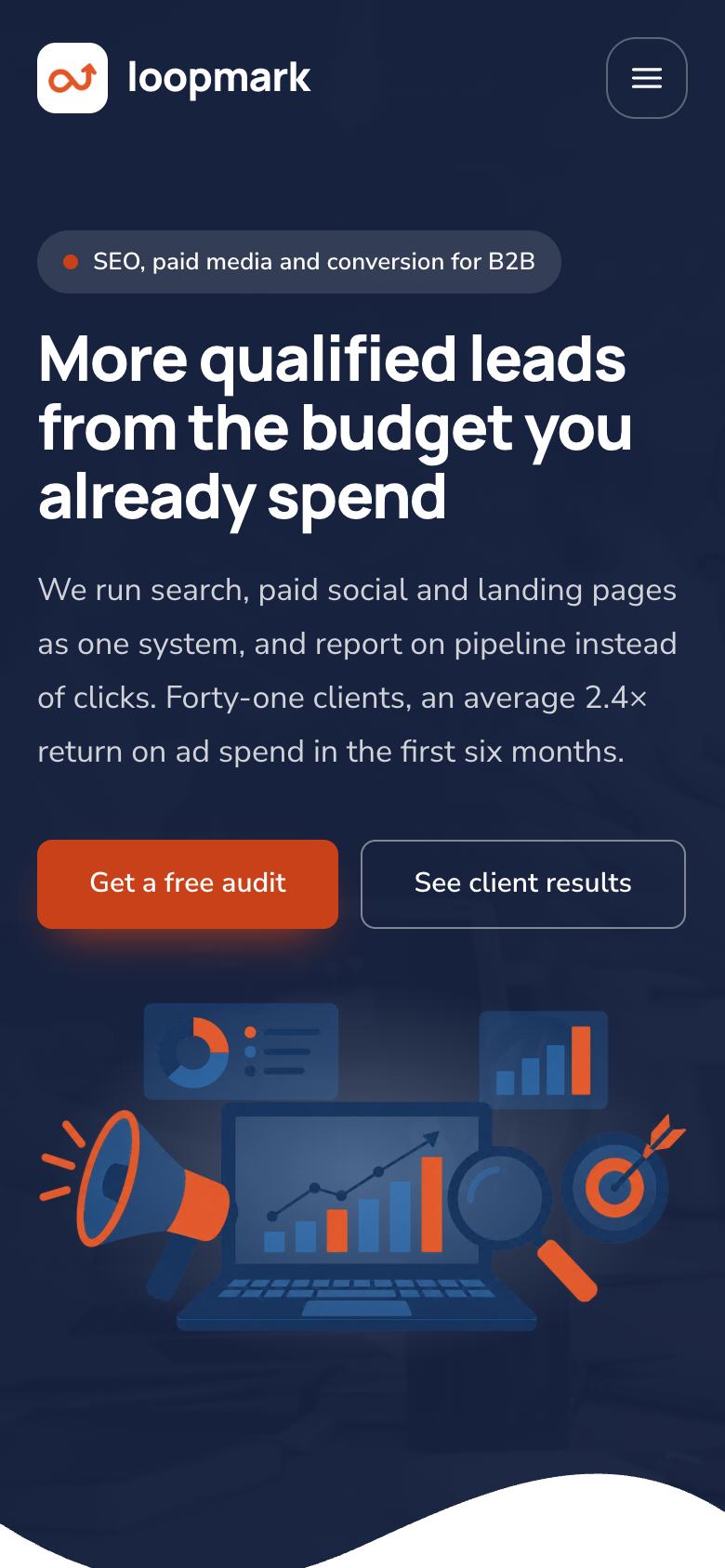 Growth Agency landing page template on a phone
