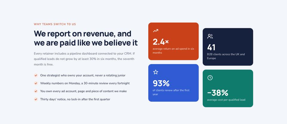 Growth Agency template — Why teams switch section