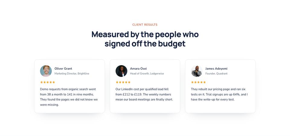 Growth Agency template — Client results section