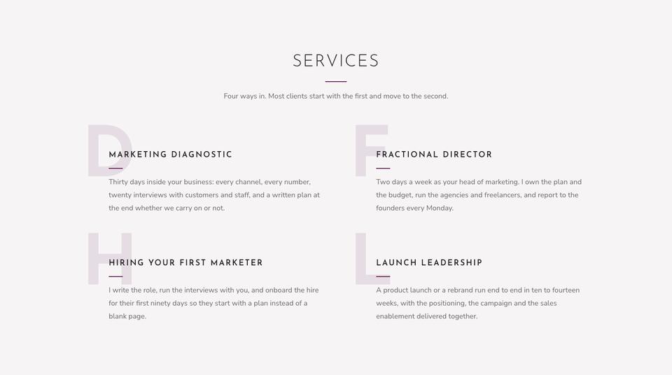 Solo Consultant template — Services section