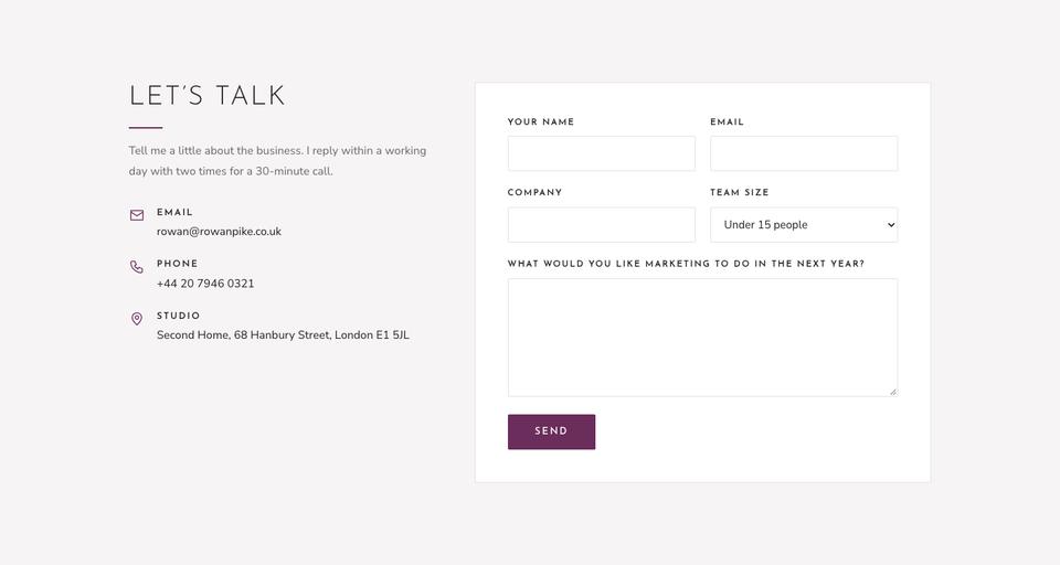 Solo Consultant template — Let's talk section