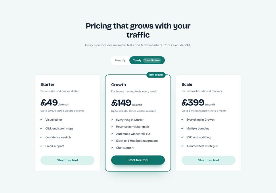 Marketing Tool SaaS template — Pricing section