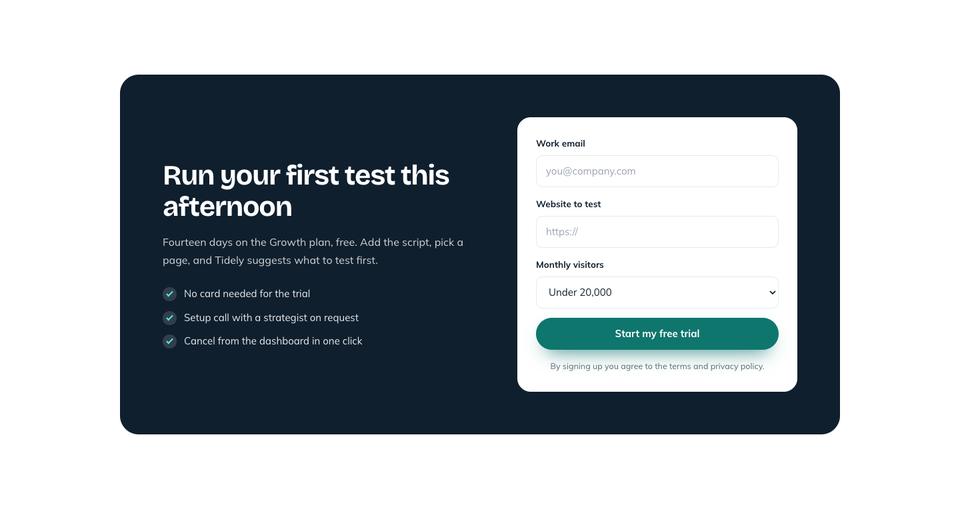 Marketing Tool SaaS template — Free trial section