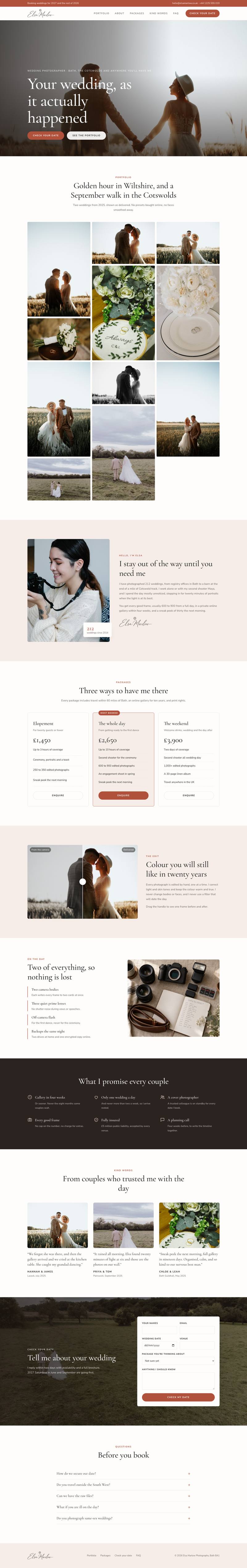 Wedding Photographer template, the whole page on desktop