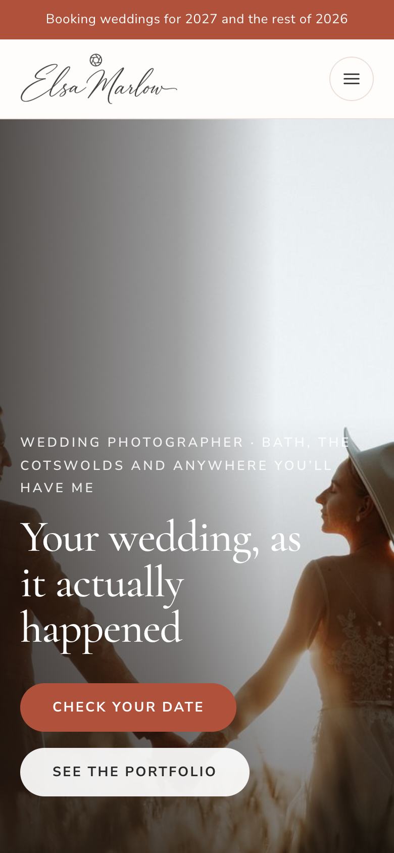 Wedding Photographer landing page template on a phone