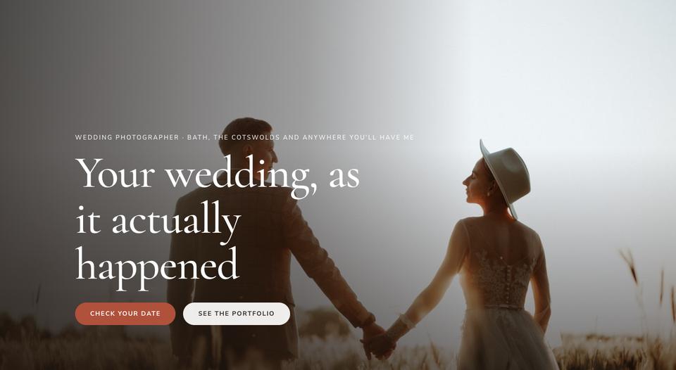 Wedding Photographer template — Hero section