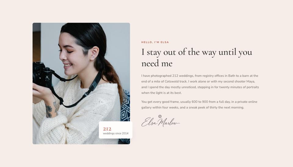 Wedding Photographer template — About section