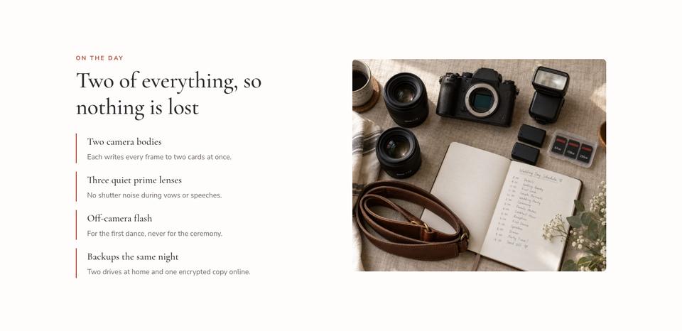 Wedding Photographer template — On the day section