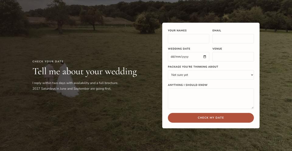 Wedding Photographer template — Check your date section