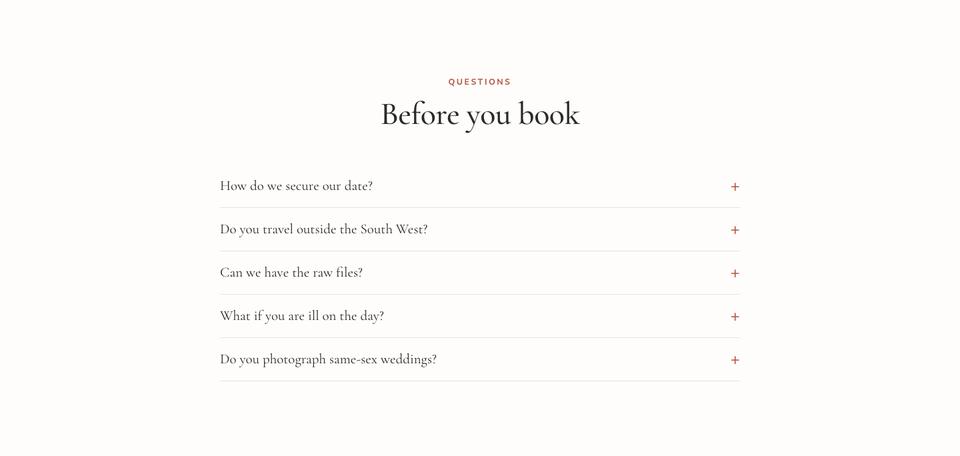 Wedding Photographer template — Questions section