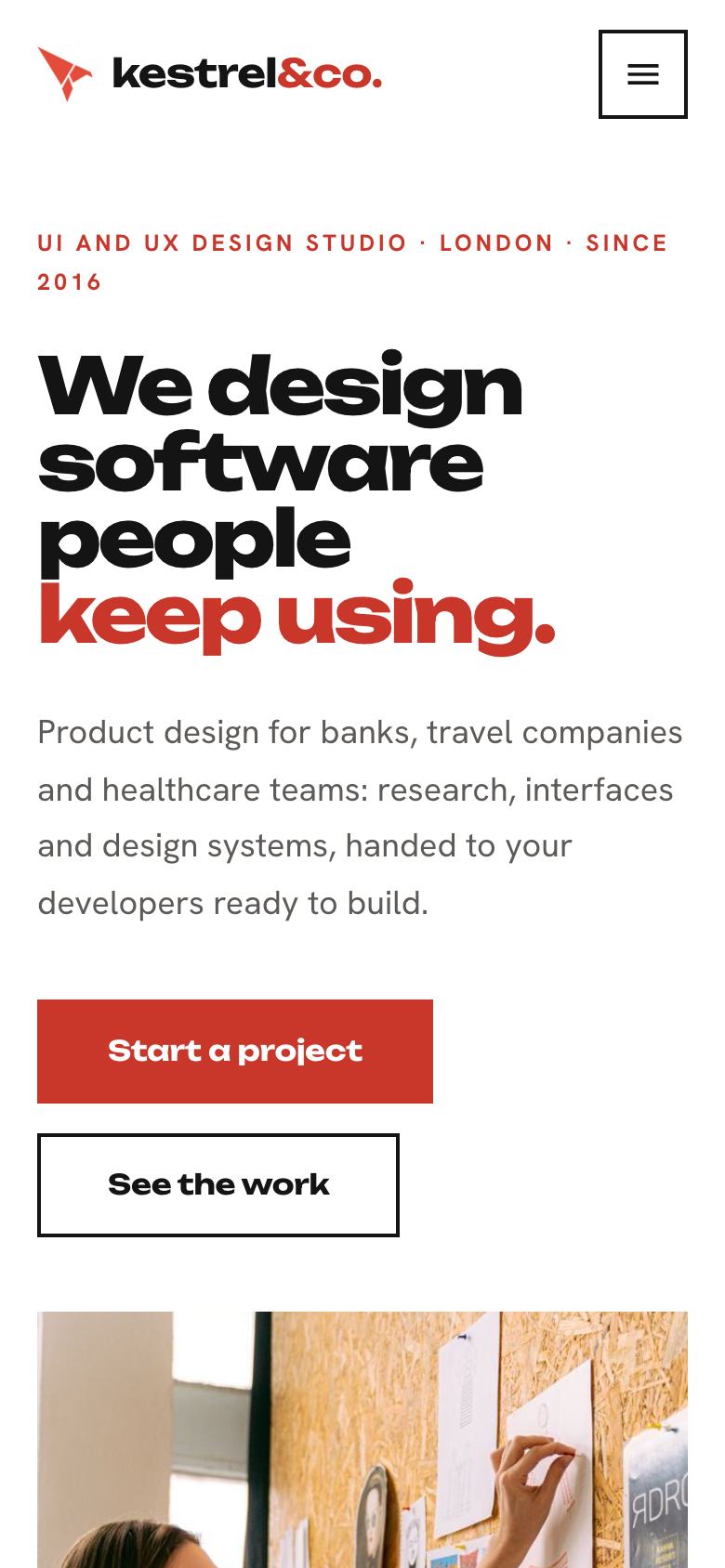 Product Design Studio landing page template on a phone