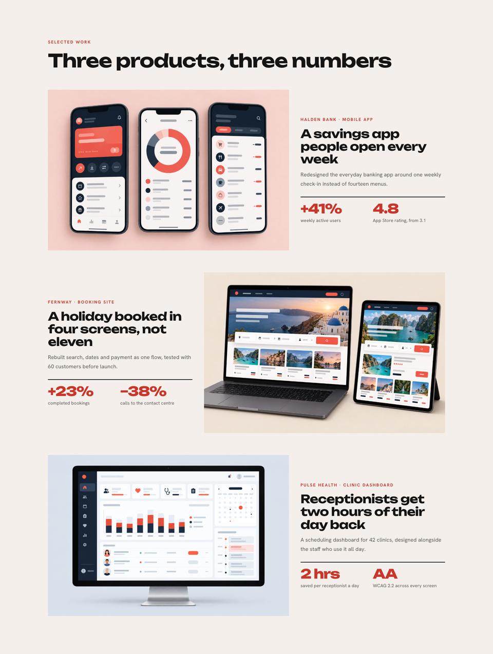 Product Design Studio template — Selected work section