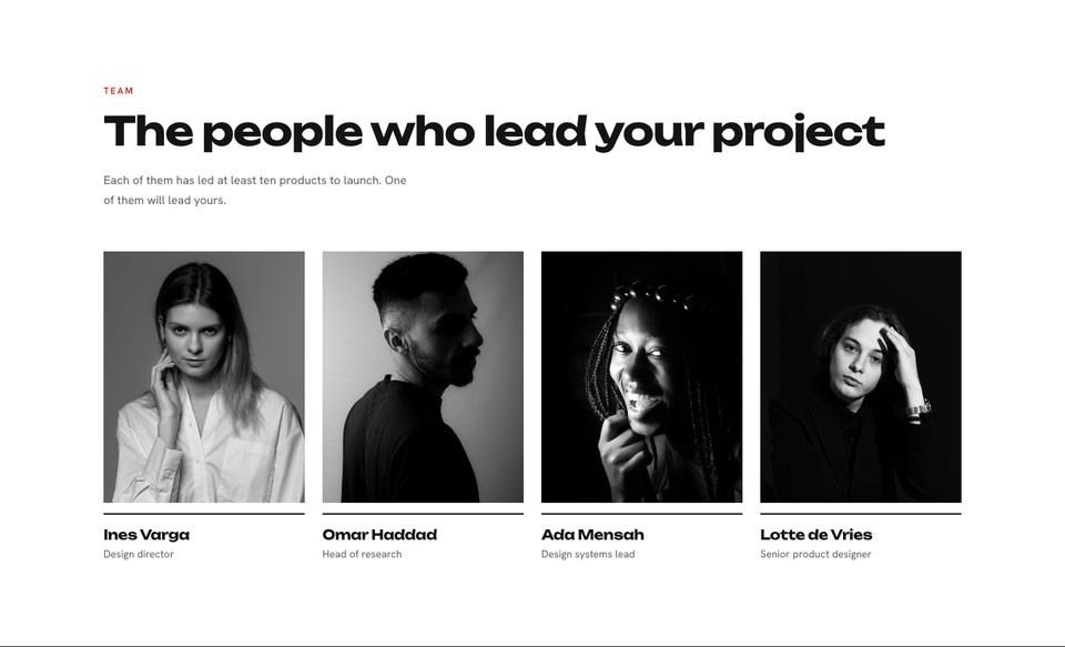 Product Design Studio template — Team section