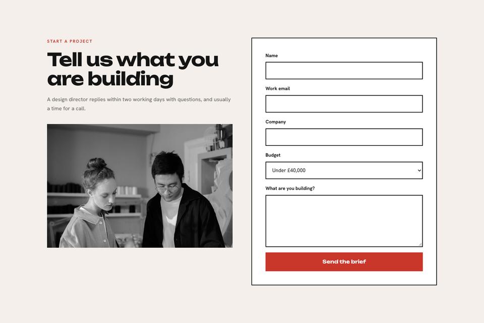 Product Design Studio template — Start a project section