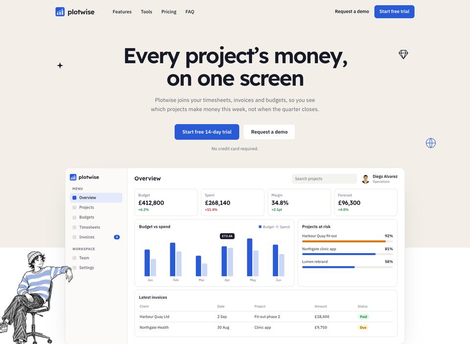 Project Finance Dashboard template — Hero section