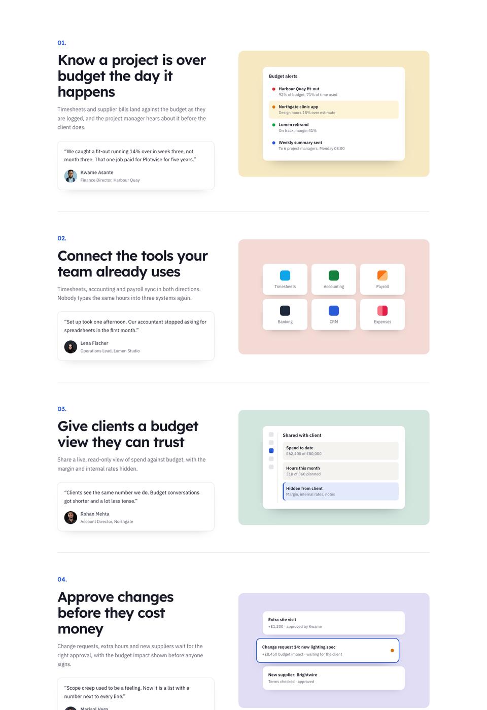 Project Finance Dashboard template — Features section