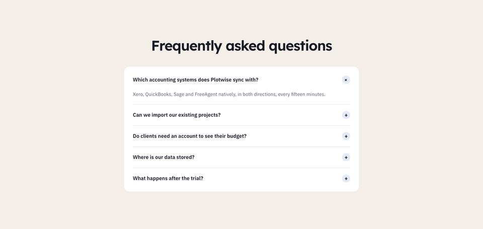 Project Finance Dashboard template — Questions section