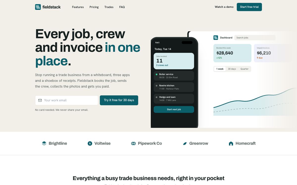 Trade Operations Suite landing page template