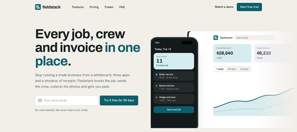 Trade Operations Suite template — Hero section