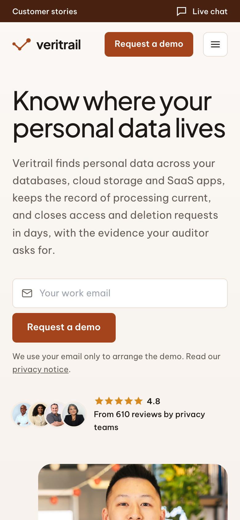 Data Privacy Platform landing page template on a phone