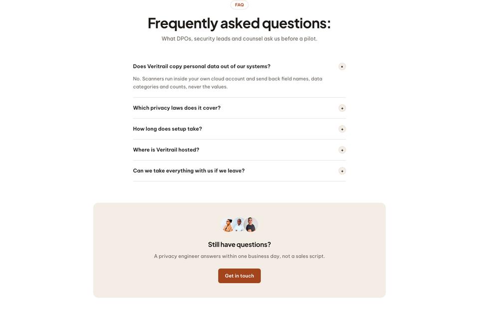 Data Privacy Platform template — Questions section