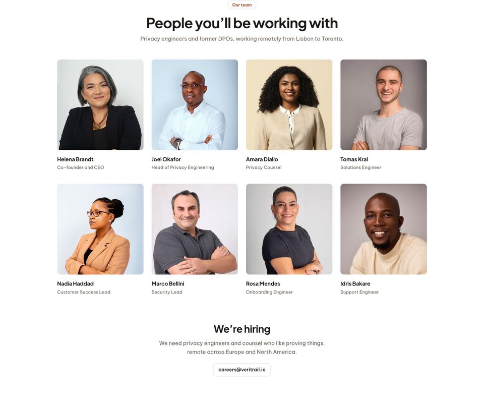 Data Privacy Platform template — Team section