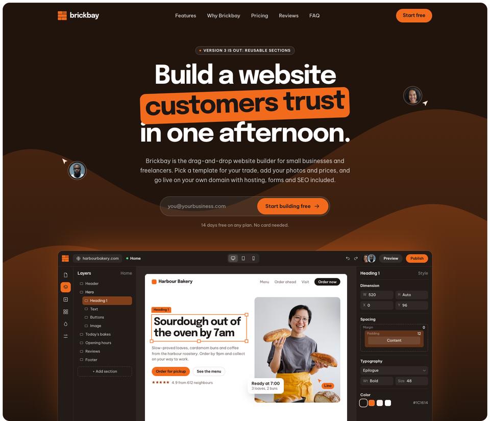 Website Builder Studio template — Hero section