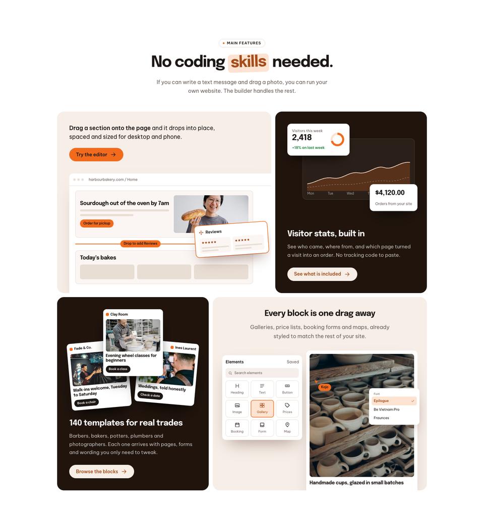 Website Builder Studio template — Features section