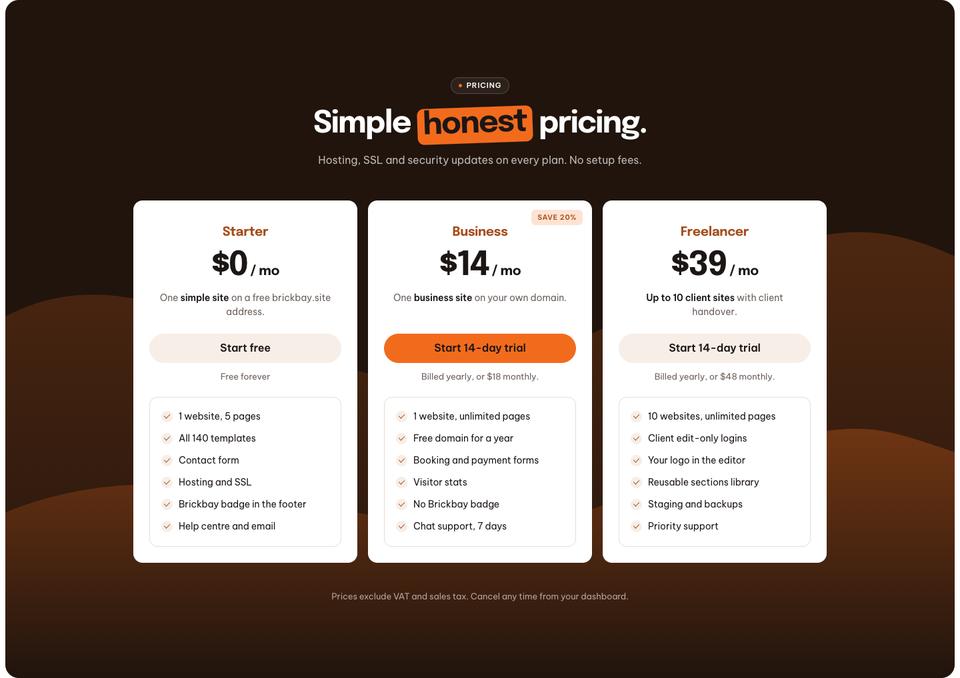 Website Builder Studio template — Pricing section