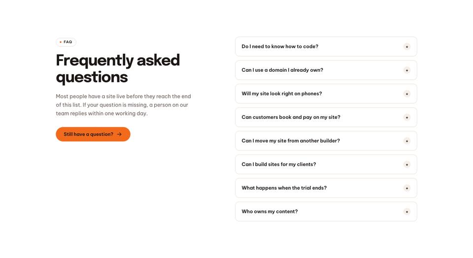 Website Builder Studio template — Questions section