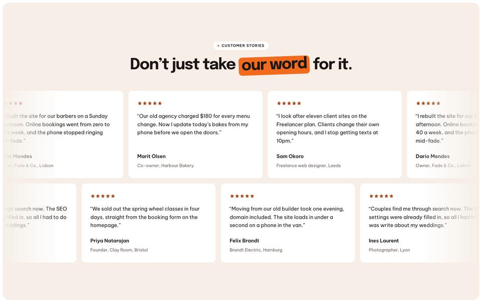 Website Builder Studio template — Reviews section