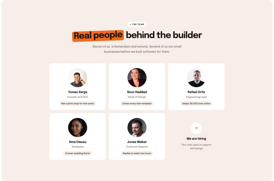 Website Builder Studio template — Team section