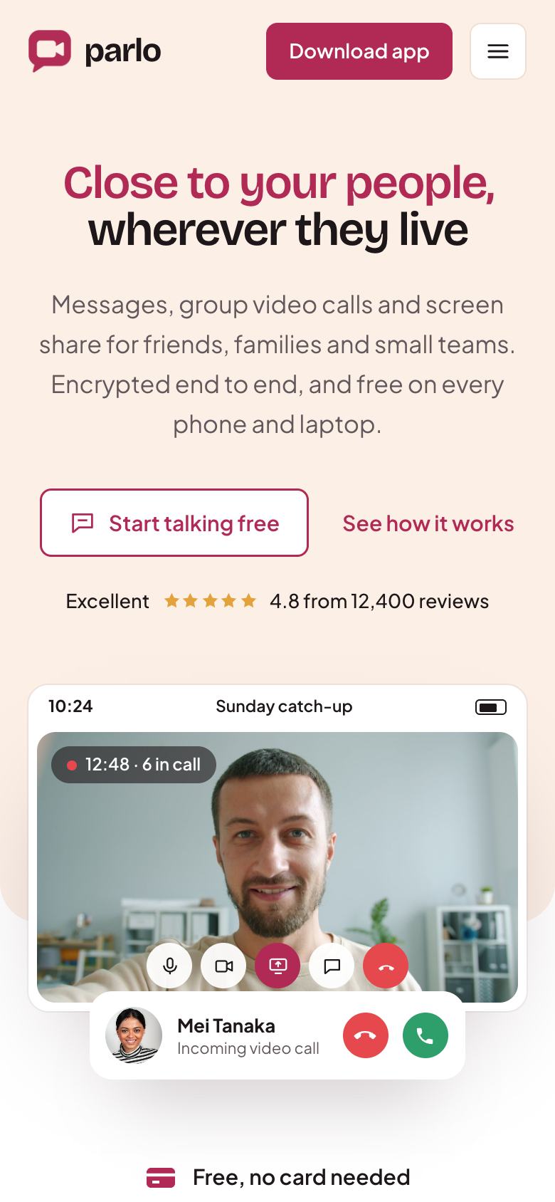 Video Chat App landing page template on a phone