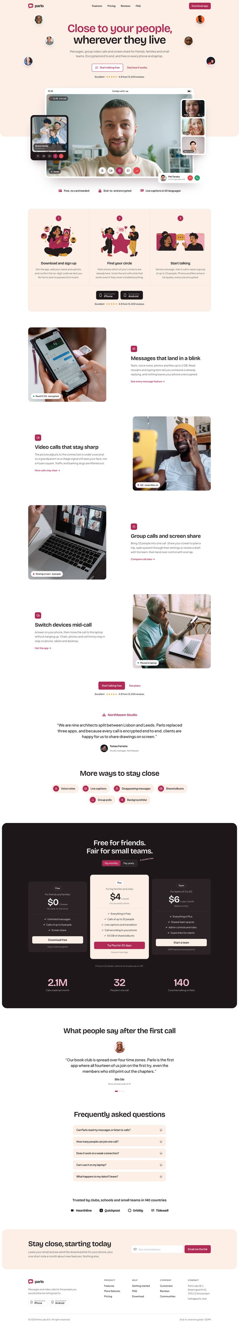 Video Chat App template, the whole page on desktop