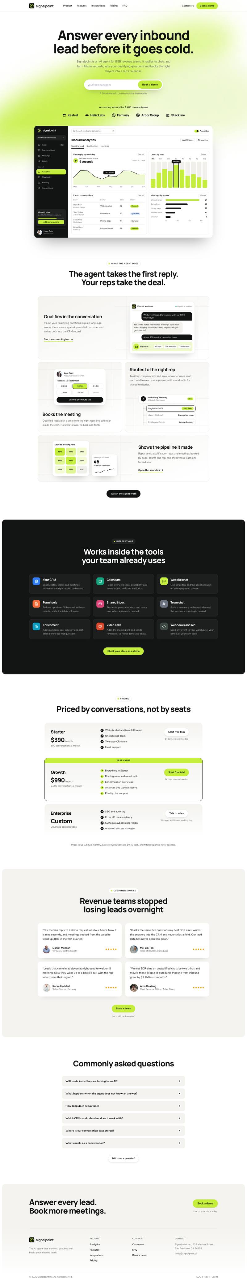 AI Inbound Agent template, the whole page on desktop