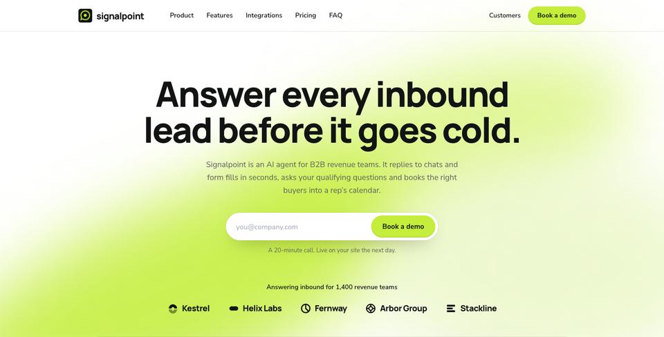 AI Inbound Agent template — Hero section
