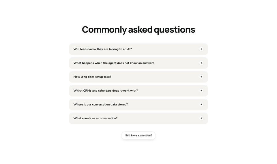 AI Inbound Agent template — Questions section