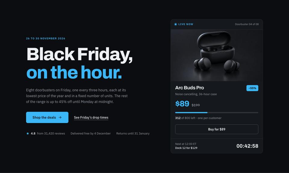 Black Friday Drop Board template — Hero section
