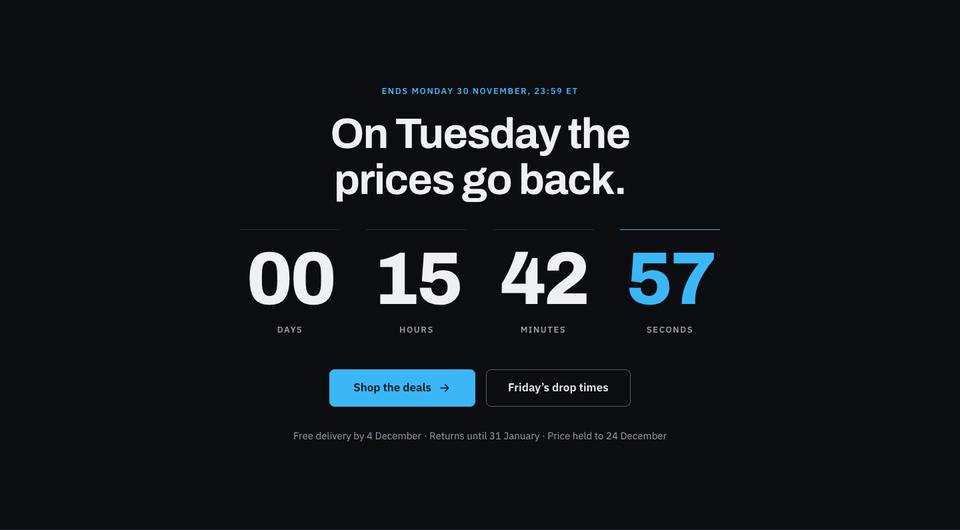 Black Friday Drop Board template — Countdown section