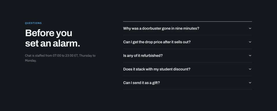 Black Friday Drop Board template — Questions section