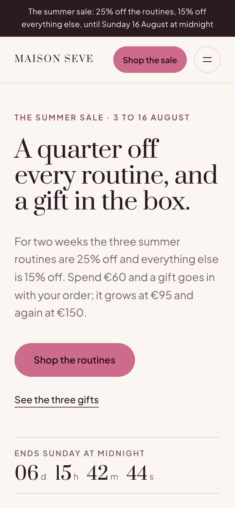 Skincare Summer Sale landing page template on a phone