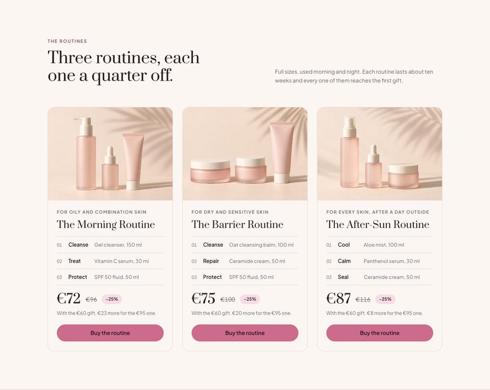 Skincare Summer Sale template — The routines section